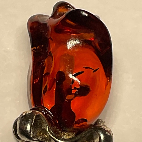 Vintage Sterling Silver Amber Rose Brooch / Pin. 1.75” long - Picture 6 of 6